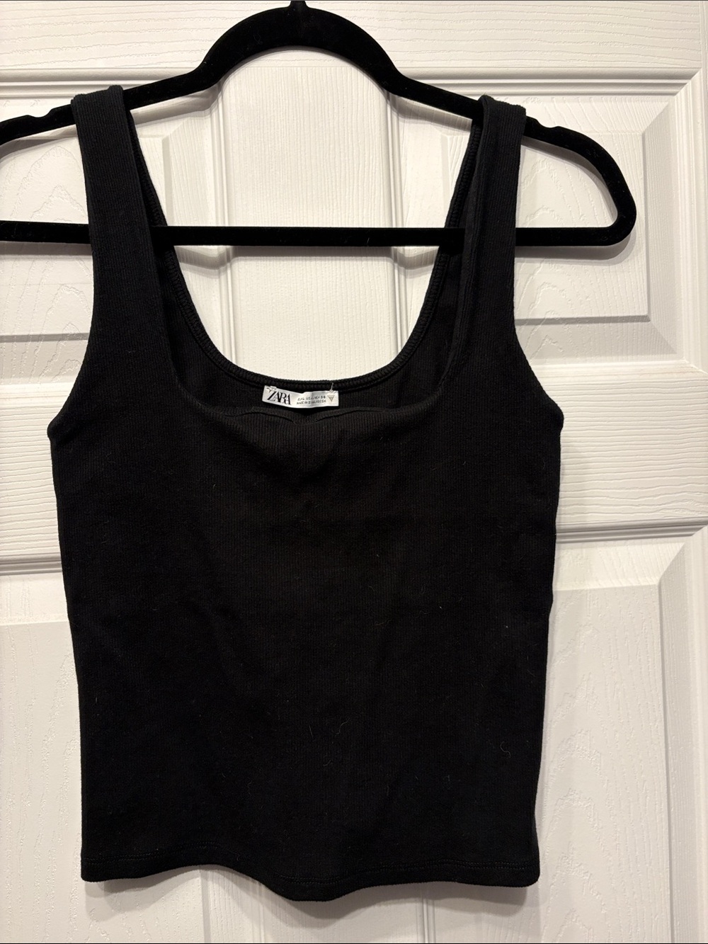 Zara Black Ribbed Tank Top - Square Scoop Neck
